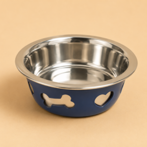 Gamelle inox pour chien 0,85 litre avec support bleu