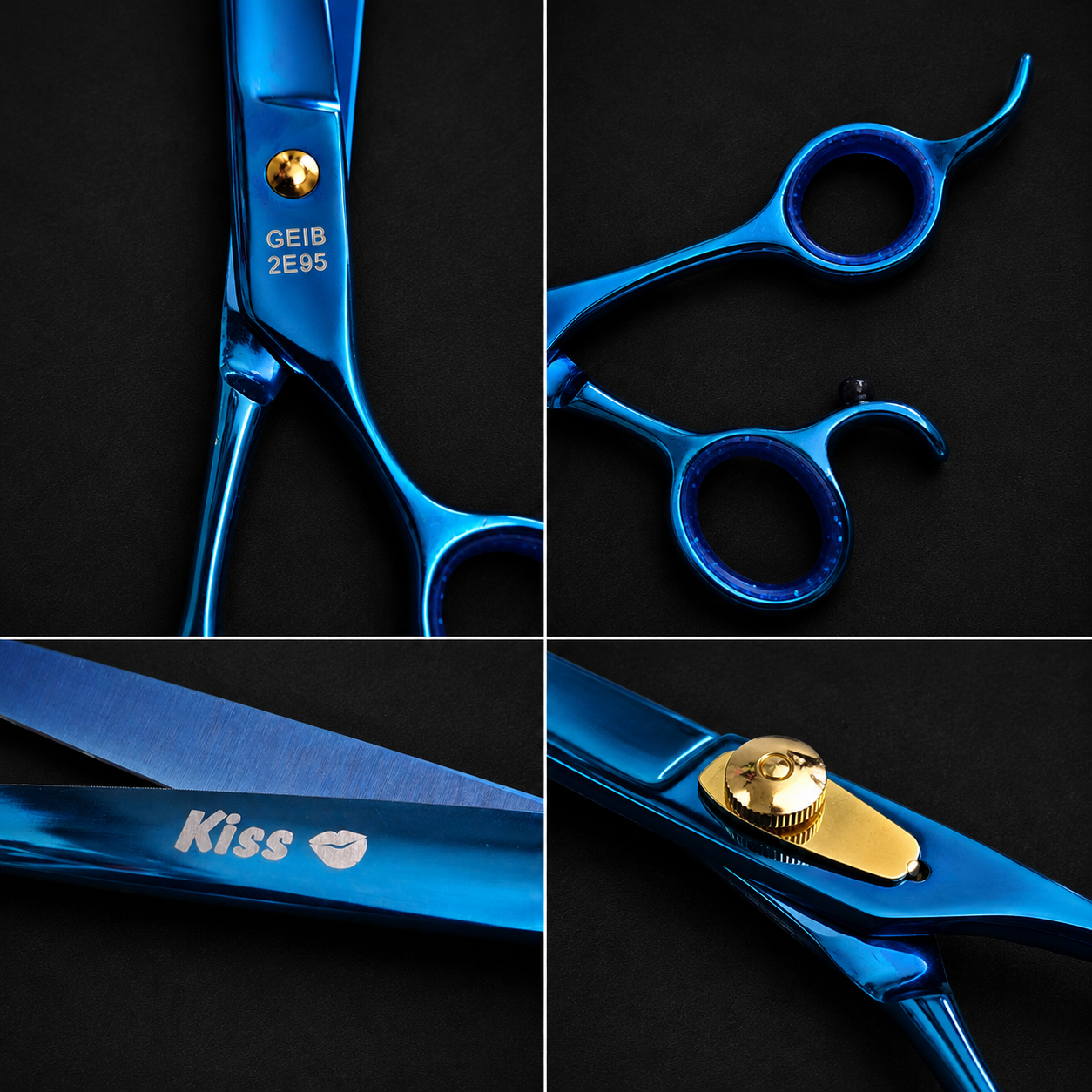 Ciseaux courbes Geib Kiss 2E95 Titanium Blue 9,5 pouces avec étui Geib pour toilettage canin professionnel