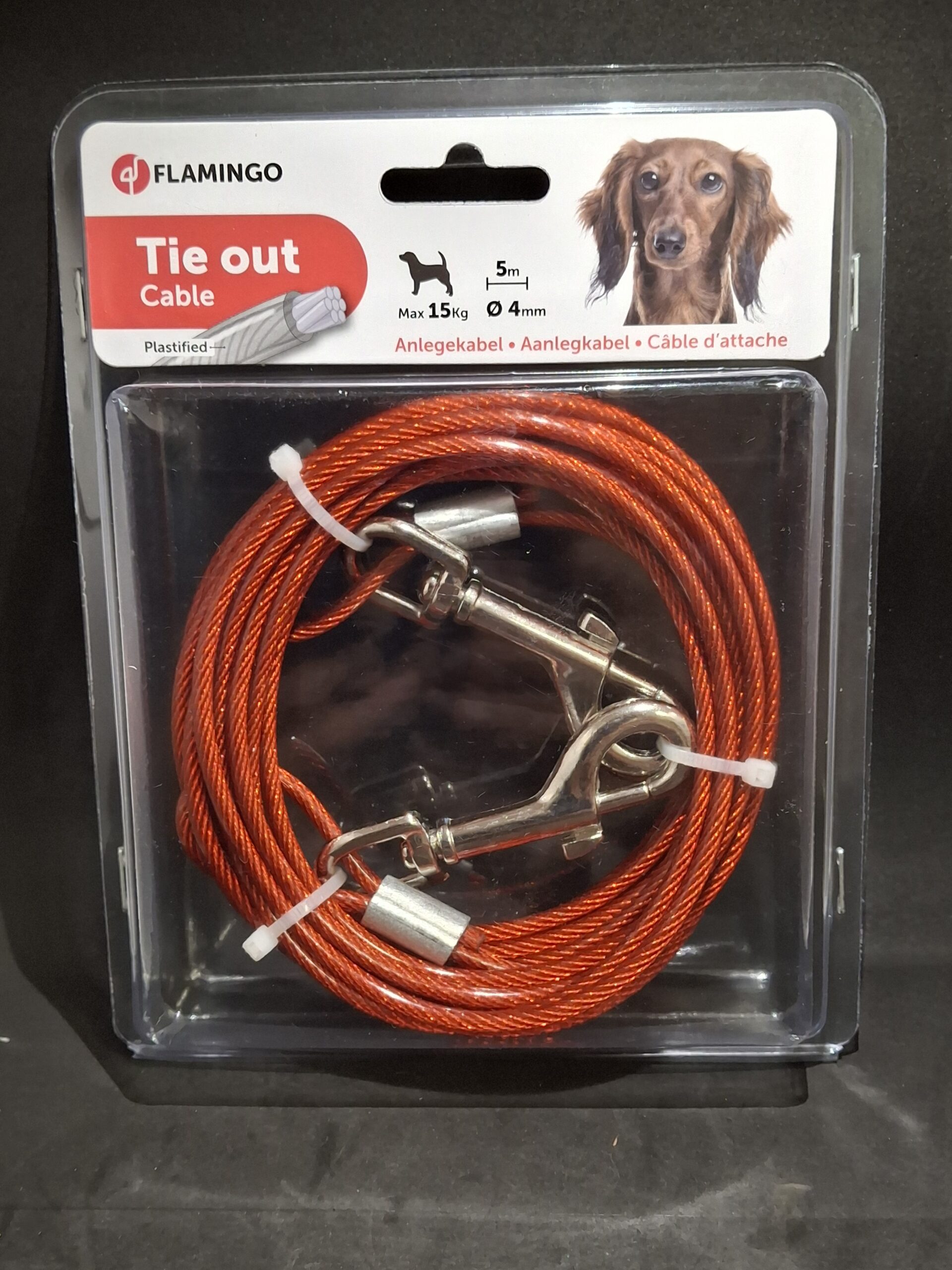 Câble d’attache Flamingo rouge 5 m pour chien jusqu’à 15 kg